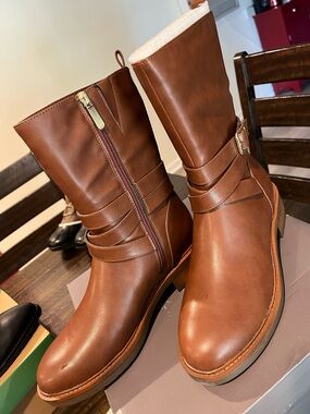 Style & Co. Cognac Brown Mid-Calf Buckle Zip Boots